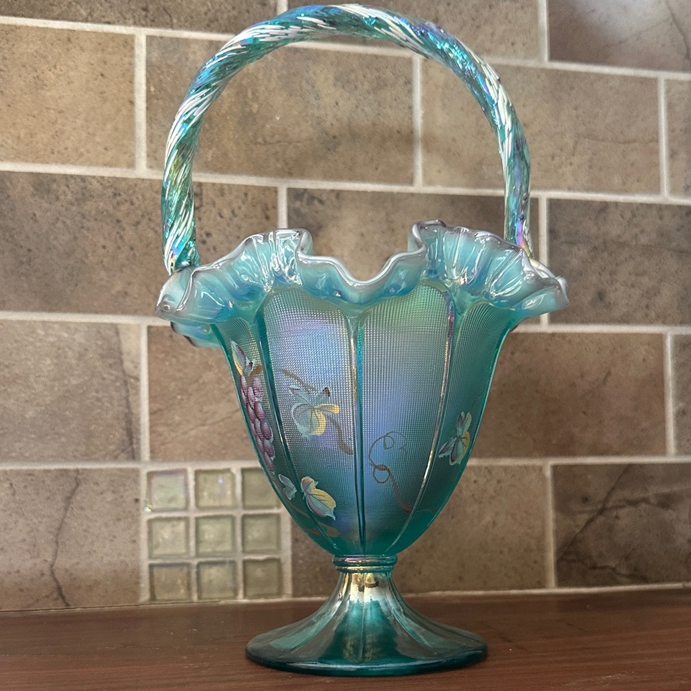 Signed Bill Fenton Limited Edition Art Glass Vase 3321/5000 Hand Painted
